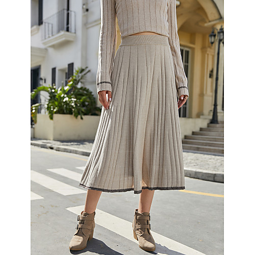 

Women's Casual Basic Swing Skirts Solid Colored Knitting Khaki