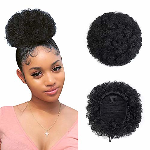 

afro puff drawstring ponytail short kinky curly hair bun extension donut chignon hairpieces updo hair puff clip on hair extensions for women girls (medium, 2#)