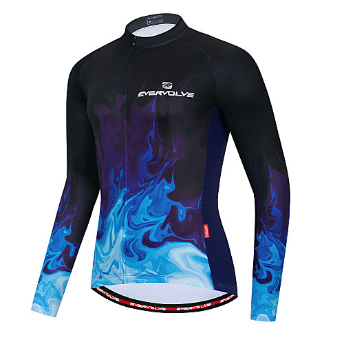 

Men's Long Sleeve Cycling Jersey Dark Navy Bike Quick Dry Sports Geometic Clothing Apparel / Micro-elastic