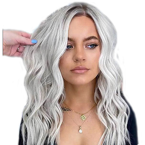 

Synthetic Wig Curly Loose Curl Middle Part Wig Long Grey Synthetic Hair 26 inch Women's Fashionable Design Cool Gray