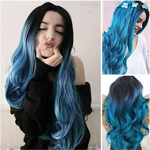 

Synthetic Wig Curly Middle Part Wig Very Long Blue Synthetic Hair Women's Ombre Hair Middle Part Exquisite Blue