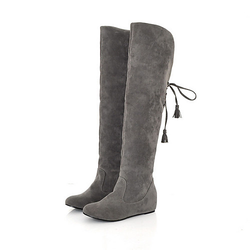 

Women's Boots Wedge Heel Round Toe Over The Knee Boots Basic Casual Daily Walking Shoes Suede Solid Colored Black / Red Black Yellow / Knee High Boots