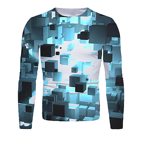 

Men's T shirt 3D Print Graphic 3D Long Sleeve Daily Tops Basic Blue