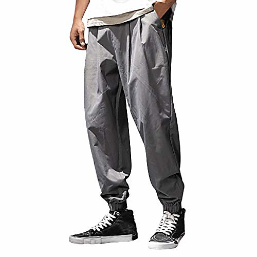

men's casual elastic waist hippie hallen loose pure color outdoors jogger sports overalls long pants m-3xl dark gray