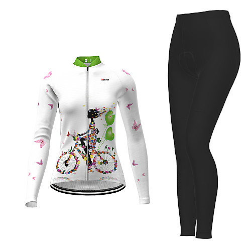 

21Grams Women's Long Sleeve Cycling Jersey with Tights Winter Violet Navy Blue Blue Floral Botanical Bike Moisture Wicking Quick Dry Breathable Sports Floral Botanical Mountain Bike MTB Road Bike