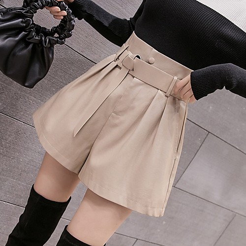 

Women's Basic Loose Daily Shorts Pants Solid Colored Short Drawstring High Waist Black Khaki Beige