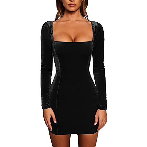 

womens sexy velvet long sleeve bodycon elegant mini party dress black