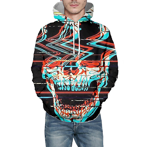 

Men's Daily Pullover Hoodie Sweatshirt 3D Graphic Skull Hooded Basic Hoodies Sweatshirts Long Sleeve Black