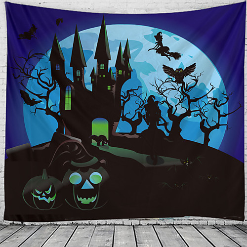 

Halloween Party Wall Tapestry Art Decor Blanket Curtain Picnic Tablecloth Hanging Home Bedroom Living Room Dorm Decoration Pychedelic kull keleton Pumpkin Bat Witch Haunted cary Catle Polyeter