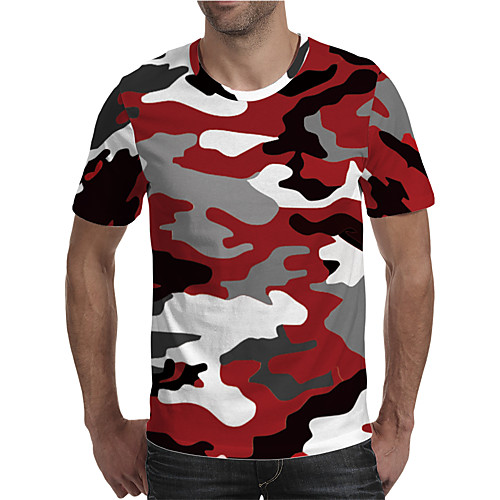 

Men's T shirt 3D Print Graphic Camo / Camouflage Plus Size Print Short Sleeve Daily Tops Elegant Exaggerated Red