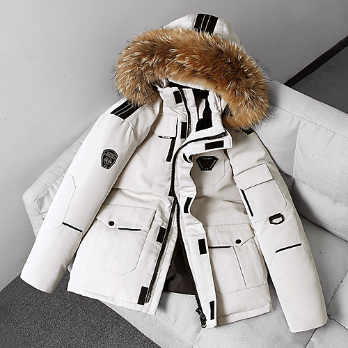 

Men's Down Parka Solid Colored White Duck Down Long POLY White / Black / Red S / M / L