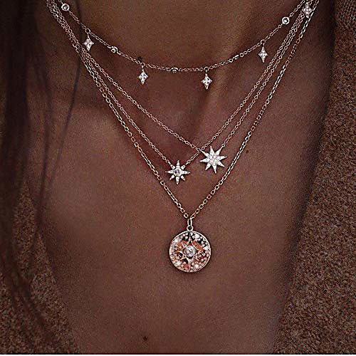 

boho star necklaces summer beach choker pendant necklace chain fashion jewelry for women and girls (silver)