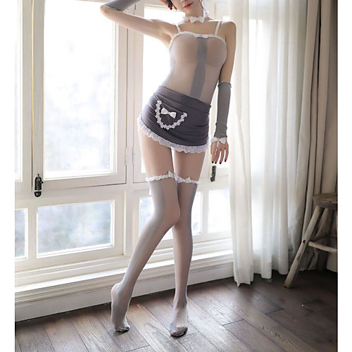 

Women's Mesh Lace Bow Babydoll & Slips Uniforms & Cheongsams Suits Nightwear Patchwork Jacquard Embroidered Gray One-Size / Strap