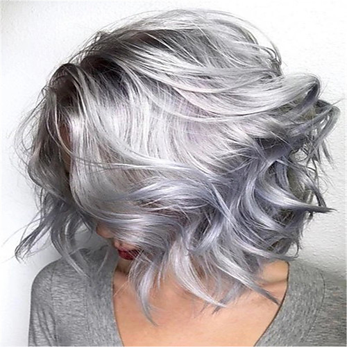 

Synthetic Wig Curly kinky Straight Pixie Cut Wig Short Silver grey Synthetic Hair 14 inch Women's Fashionable Design Easy to Carry Comfy Silver