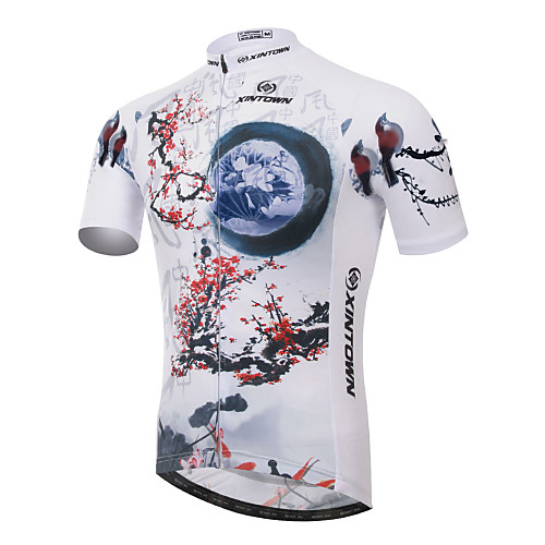 

XINTOWN Men's Short Sleeve Cycling Jersey Elastane Lycra White Floral Botanical Bike Jersey Top Mountain Bike MTB Road Bike Cycling Breathable Quick Dry Ultraviolet Resistant Sports Clothing Apparel