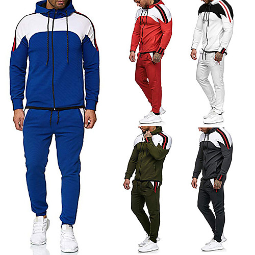 

Men's 2 Piece Tracksuit Sweatsuit Street Athleisure 2pcs Winter Long Sleeve Thermal Warm Moisture Wicking Soft Fitness Gym Workout Running Jogging Training Sportswear White Black Red Blue Green
