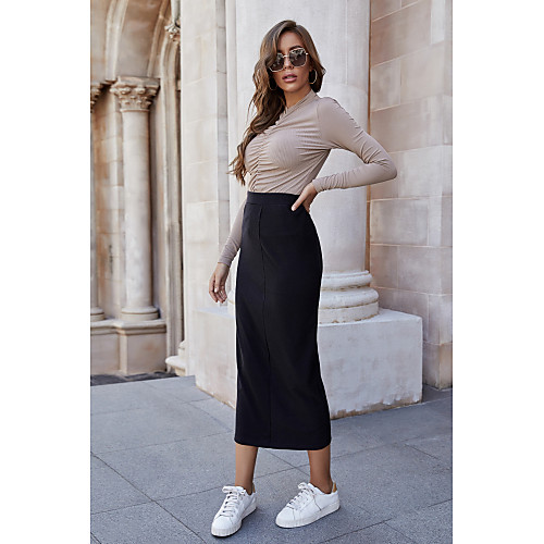 

Women's Casual / Daily Basic Pencil Skirts Solid Colored Black / Slim