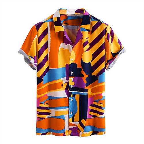 

Men's Shirt Other Prints Floral Short Sleeve Daily Tops Basic Orange
