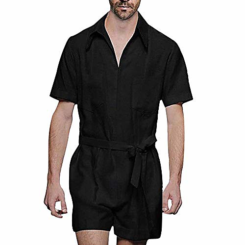

mens fashion rompers solid color jumpsuit casual zipper shirts with belt