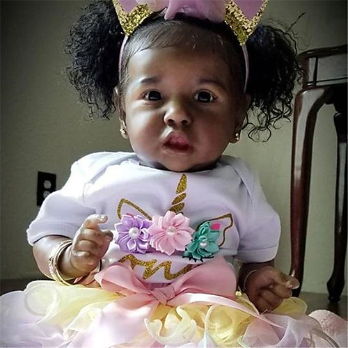 

22 inch Reborn Doll Baby & Toddler Toy Baby Girl Reborn Baby Doll Black Doll Saskia lifelike Hand Made Simulation Hand Applied Eyelashes Floppy Head Cloth Silicone Vinyl with Clothes and Accessories