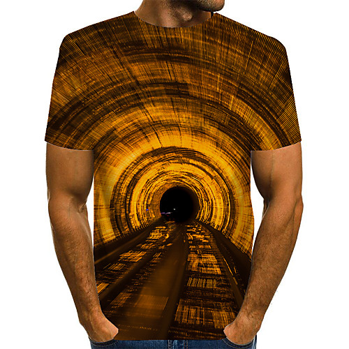 

Men's T shirt 3D Print Graphic Optical Illusion Print Short Sleeve Daily Tops Basic Exaggerated Yellow