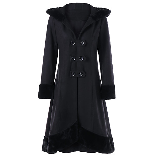 

Women's Solid Colored Basic Fall & Winter Coat Long Daily Long Sleeve Rabbit Fur Coat Tops Black
