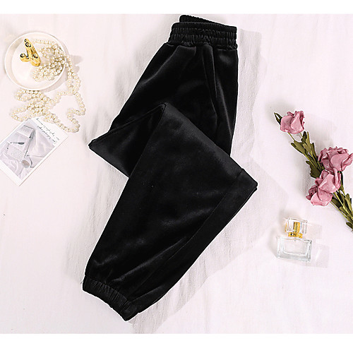 

Women's Basic Breathable Velvet Loose Daily Harem Pants Solid Colored Ankle-Length High Waist Black Wine Navy Blue