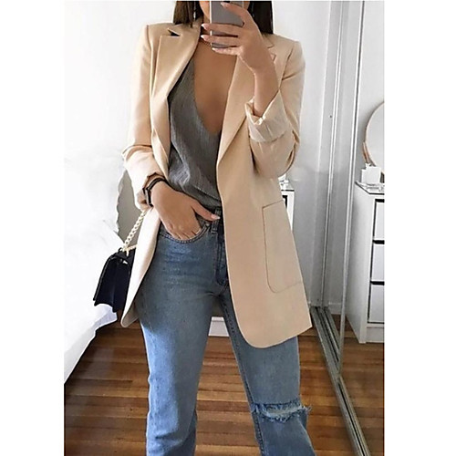 Women's Blazer Solid Color Classic Chic & Modern Long Sleeve Coat Fall Spring Casual Open Front Regular Jacket Blue / Daily / Pocket