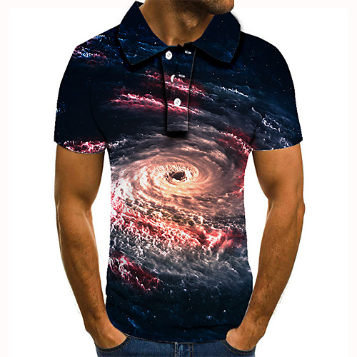 

Men's Polo 3D Print Graphic Optical Illusion Print Short Sleeve Daily Tops Basic Black