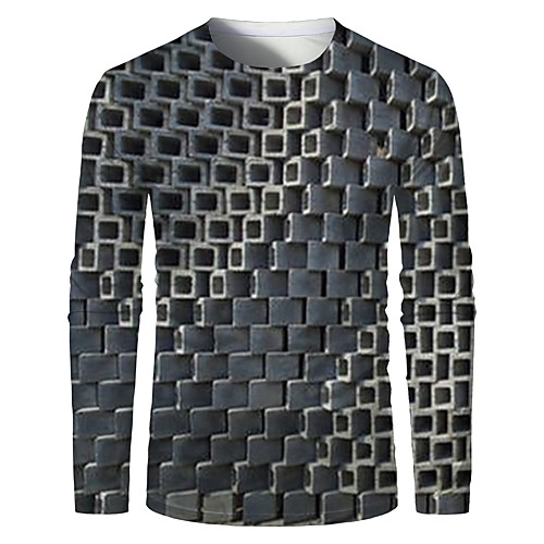 

Men's T shirt 3D Print Graphic Optical Illusion Plus Size Print Long Sleeve Daily Tops Elegant Exaggerated Gray