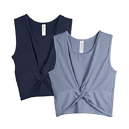 

yoga tank tops for women - racerback workout athletic tops, knotted front running tank top, gym shirts (m, placid blue/navy)