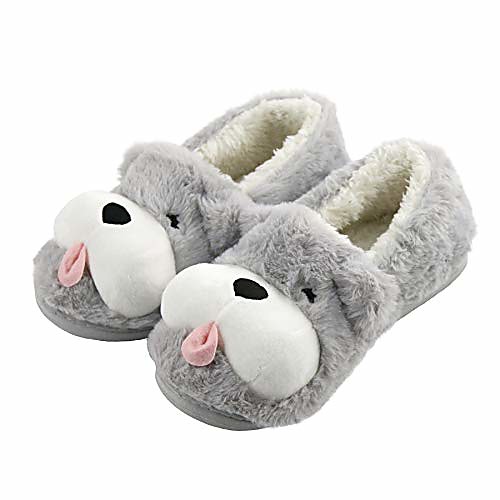 

fuzzy puppy dog women animal slippers non-slip with heels fluffy memory foam home cozy slipper birthday for girls indoor outdoor grey