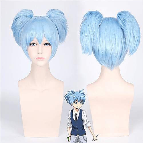 

Assassination Classroom Shiota Nagisa Cosplay Wigs Men's With 2 Ponytails 14 inch Heat Resistant Fiber Synthetic Fiber Straight Blue Teen Anime Wig