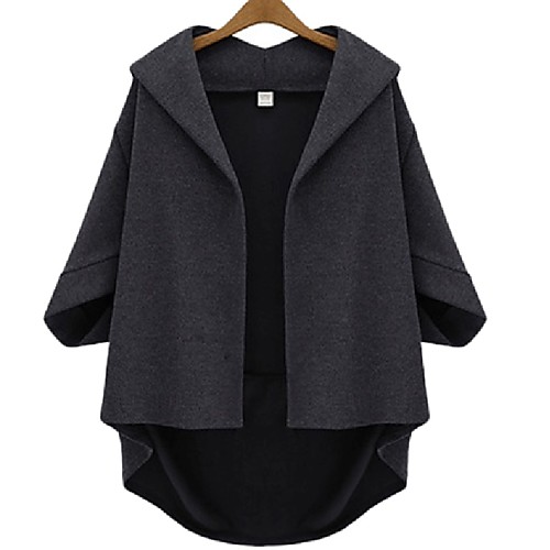 

Women's Solid Colored Basic Spring & Fall Coat Long Daily 3/4 Length Sleeve Polyster Coat Tops Black