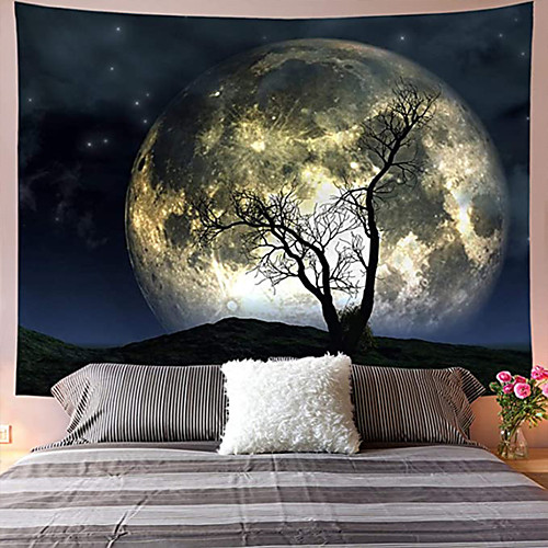 

Wall Tapestry Art Decor Blanket Curtain Picnic Tablecloth Hanging Home Bedroom Living Room Dorm Decoration Polyester Moon Tree Night View
