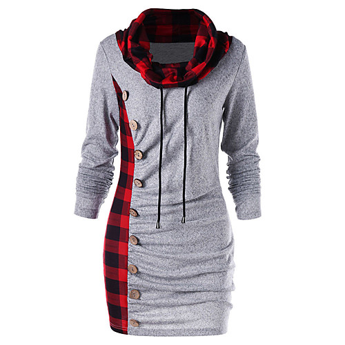 

Women's Shift Dress Knee Length Dress Black Gray Long Sleeve Color Block Fall Casual 2021 S M L XL XXL 3XL