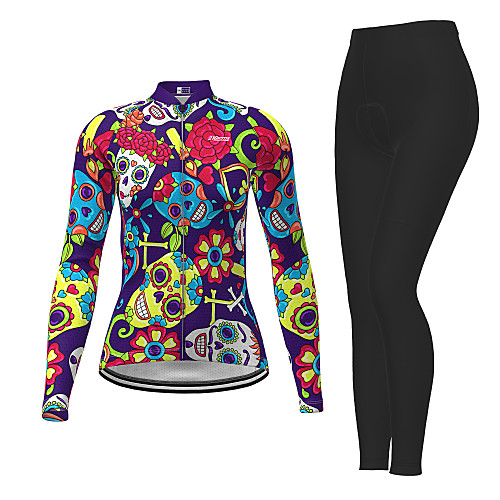 

21Grams Women's Long Sleeve Cycling Jersey with Tights Winter Purple Novelty Skull Bike Breathable Quick Dry Moisture Wicking Sports Novelty Mountain Bike MTB Road Bike Cycling Clothing Apparel