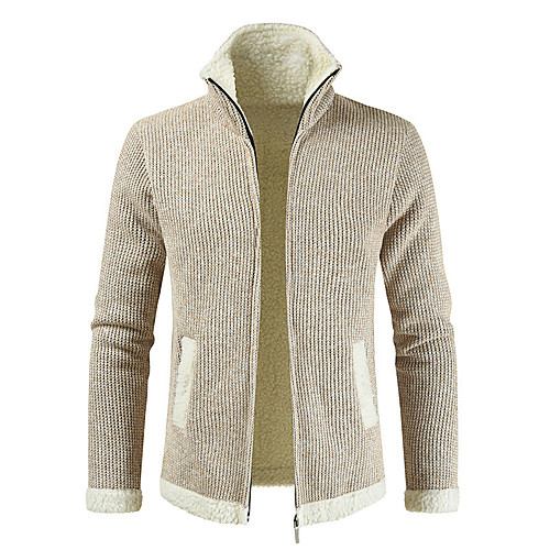 

Men's Basic Knitted Color Block Cardigan Faux Fur Long Sleeve Sweater Cardigans Shirt Collar Fall Winter Blue Yellow Wine