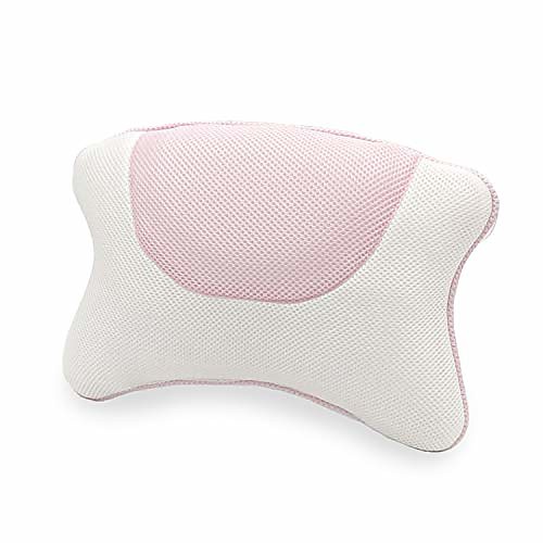 

luxurious bath pillow, bath pillows for tub, bath tub head neck and back support with 4 suction cups washable spa pillow (pink)