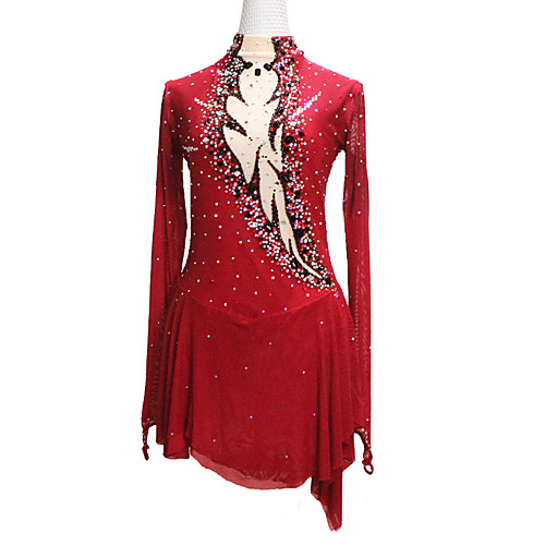 

Figure Skating Dress Women's Girls' Ice Skating Dress Black / Red Glitter Patchwork Spandex High Elasticity Competition Skating Wear Crystal / Rhinestone Long Sleeve Ice Skating Winter Sports Figure
