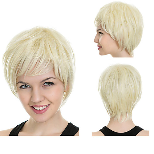 

Synthetic Wig kinky Straight Pixie Cut With Bangs Wig Short Blonde Synthetic Hair 12 inch Women's Fashionable Design Easy to Carry Cool Blonde