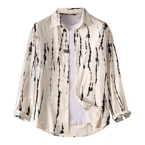 

Men's Shirt Other Prints Graffiti Long Sleeve Daily Tops Basic Beige