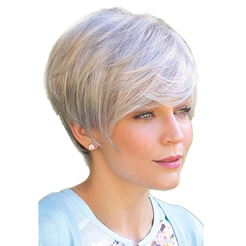 

Synthetic Wig kinky Straight Asymmetrical Wig Short Silver Synthetic Hair 6 inch Women's Classic Exquisite Comfy Silver