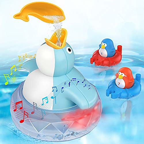 

bath toys bathtub toy for toddlers kids babies 1 2 3 4 years old boys and girls, 1 floating penguin with music and led light, 2 squirting cute penguins toy baby bath toy birthday gift ideal color box