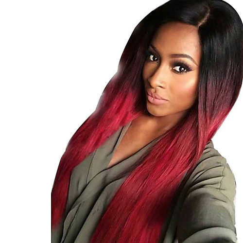 

Synthetic Wig Straight Middle Part Wig Very Long Burgundy Synthetic Hair 28 inch Women's Fashionable Design Ombre Hair Middle Part Burgundy