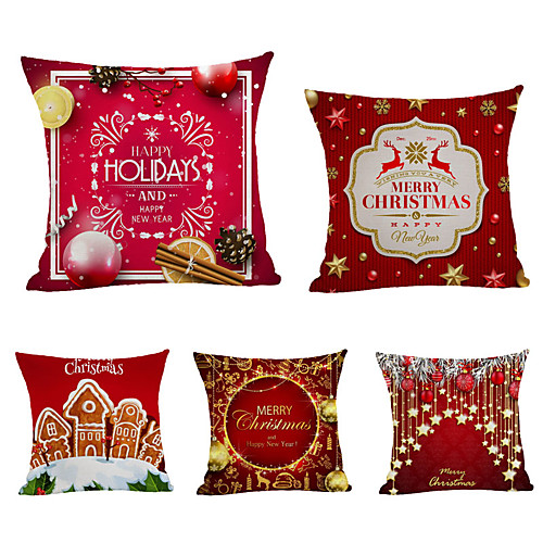 

1 Set of 5 pcs Christmas Series Decorative Linen Throw Pillow Cover for Christmas Gift Home Decoration,18 x 18 inches 45 x 45 cm