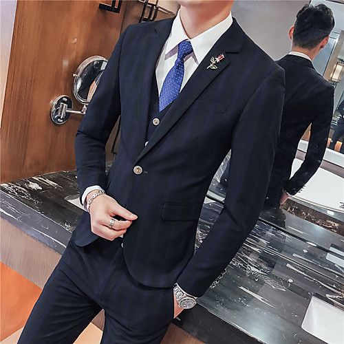 

Tuxedos Standard Fit Notch Single Breasted One-button Polyester Stripes