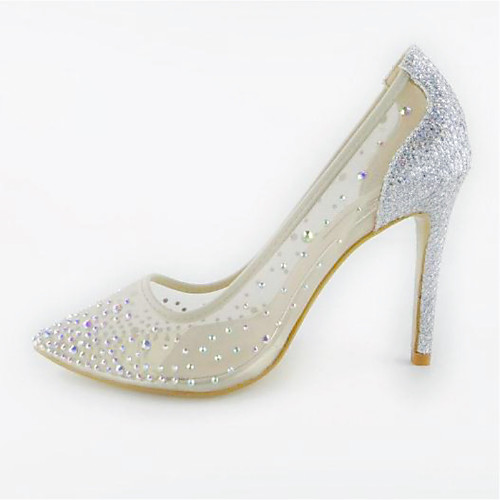 

Women's Wedding Shoes Mesh Stiletto Heel Pointed Toe Wedding PU Beige