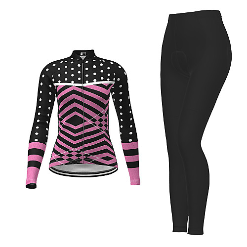 

21Grams Women's Long Sleeve Cycling Jersey with Tights Winter Black Polka Dot Bike Breathable Quick Dry Moisture Wicking Sports Polka Dot Mountain Bike MTB Road Bike Cycling Clothing Apparel