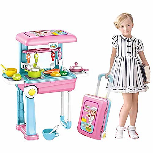 

toys&gift 2 in 1 toy playset travel trolley case w/ extended handle carrying case , light , sound & accessories , play set (unisex kitchen /doctor/dresser/ artisan/craftsman set) (chef)
